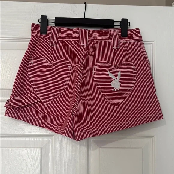 Red Striped Women's Shorts - Picture 2 of 3